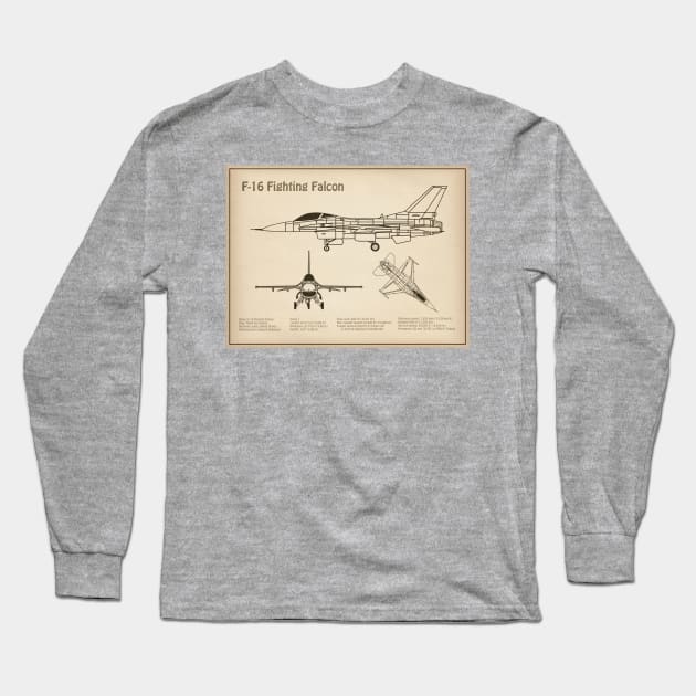 F-16 Fighting Falcon Fighter - SD Long Sleeve T-Shirt by SPJE Illustration Photography